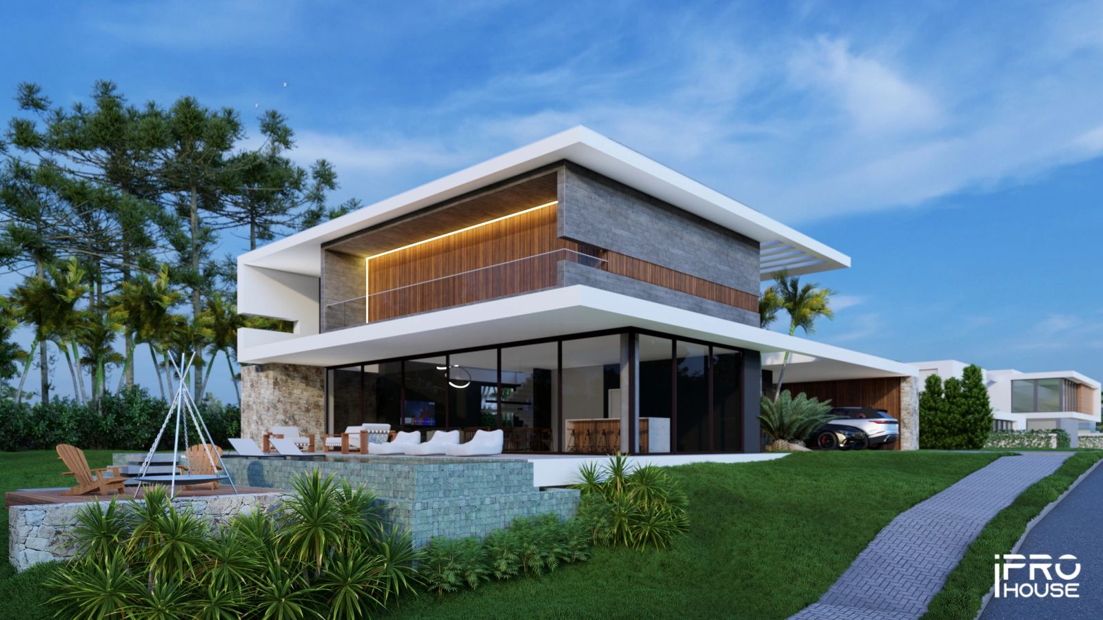 Casa dois pisos contemporânea com concreto aparente